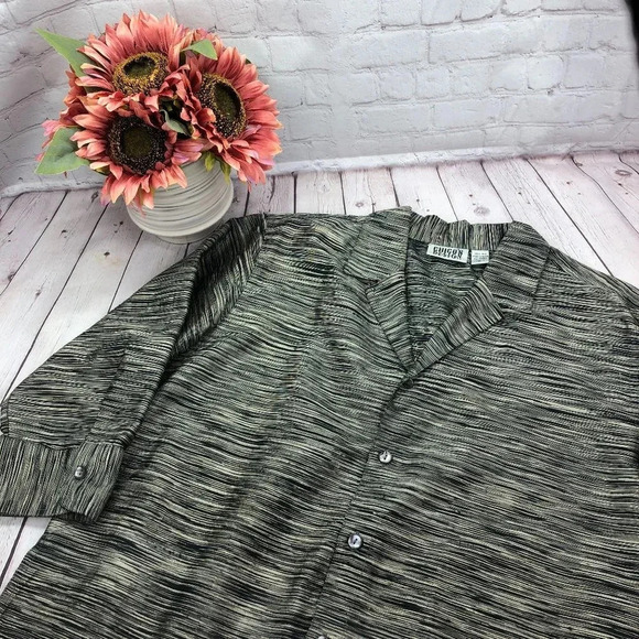 Vintage Chico's Design silk black cream print dress top/Jacket size 1 - Picture 1 of 7